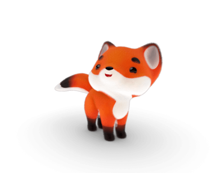 3D render of the Praesenti fox standing and looking up, used on the splash screen