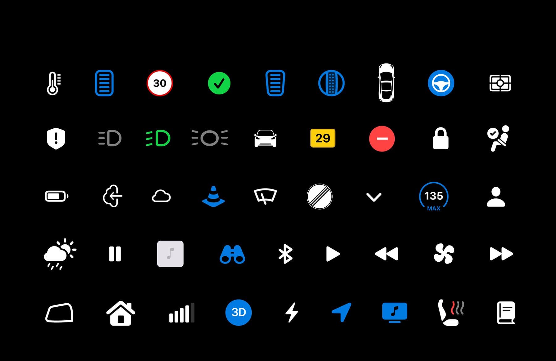 The Swift icon set: forty small glyphs for climate, lights, speed limits, autopilot, media and vehicle states